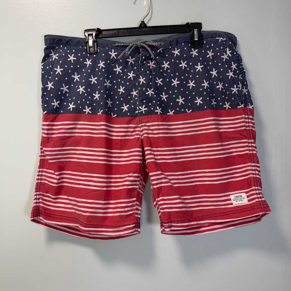 Katin Mens Board Shorts 36 Americana Stars Stripes Red White Blue Swim Trunks